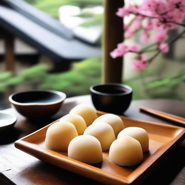 Traditional Japanese mochi in aesthetically pleasing setting