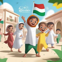 A high-quality digital art image showcasing the joy of Eid Mubarak