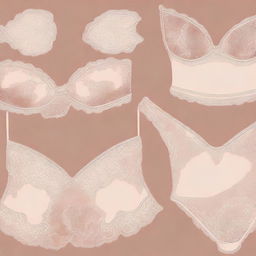 A high-quality digital art image showcasing an array of delicate and intricate lingerie pieces