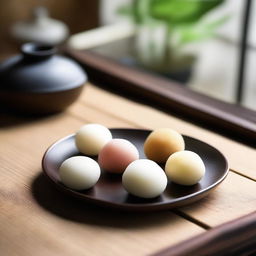 Traditional Japanese mochi in aesthetically pleasing setting