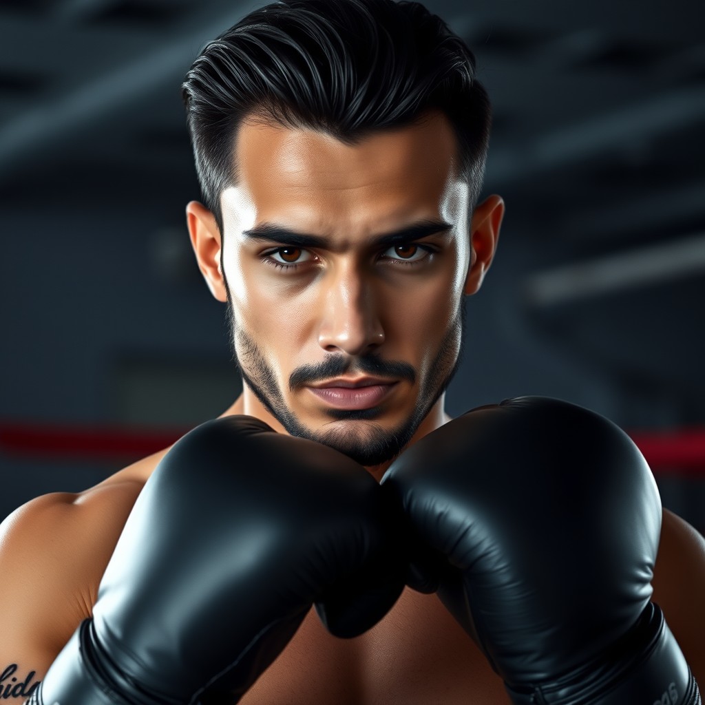 A 20-year-old attractive young man with olive skin, smoldering black eyes and slicked-back black hair