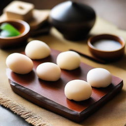 Traditional Japanese mochi in aesthetically pleasing setting