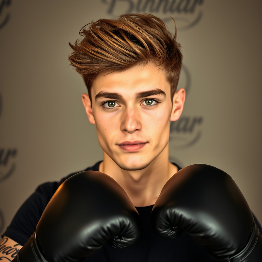A 20-year-old attractive young man with perfectly groomed eyebrows, fair skin, and a light brown stubble