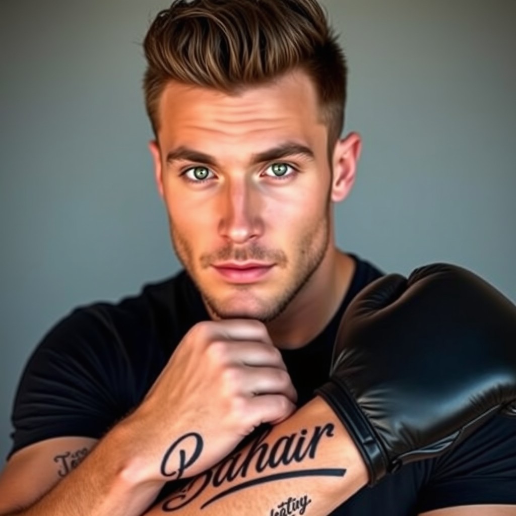 A 35-year-old attractive man with well-groomed eyebrows, fair skin, and light brown stubble