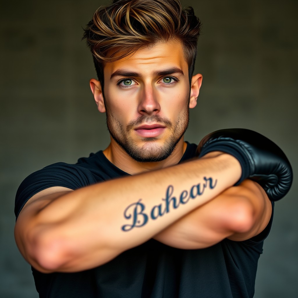 A 25-year-old young man with a rugged appearance, featuring olive skin and a light brown stubble