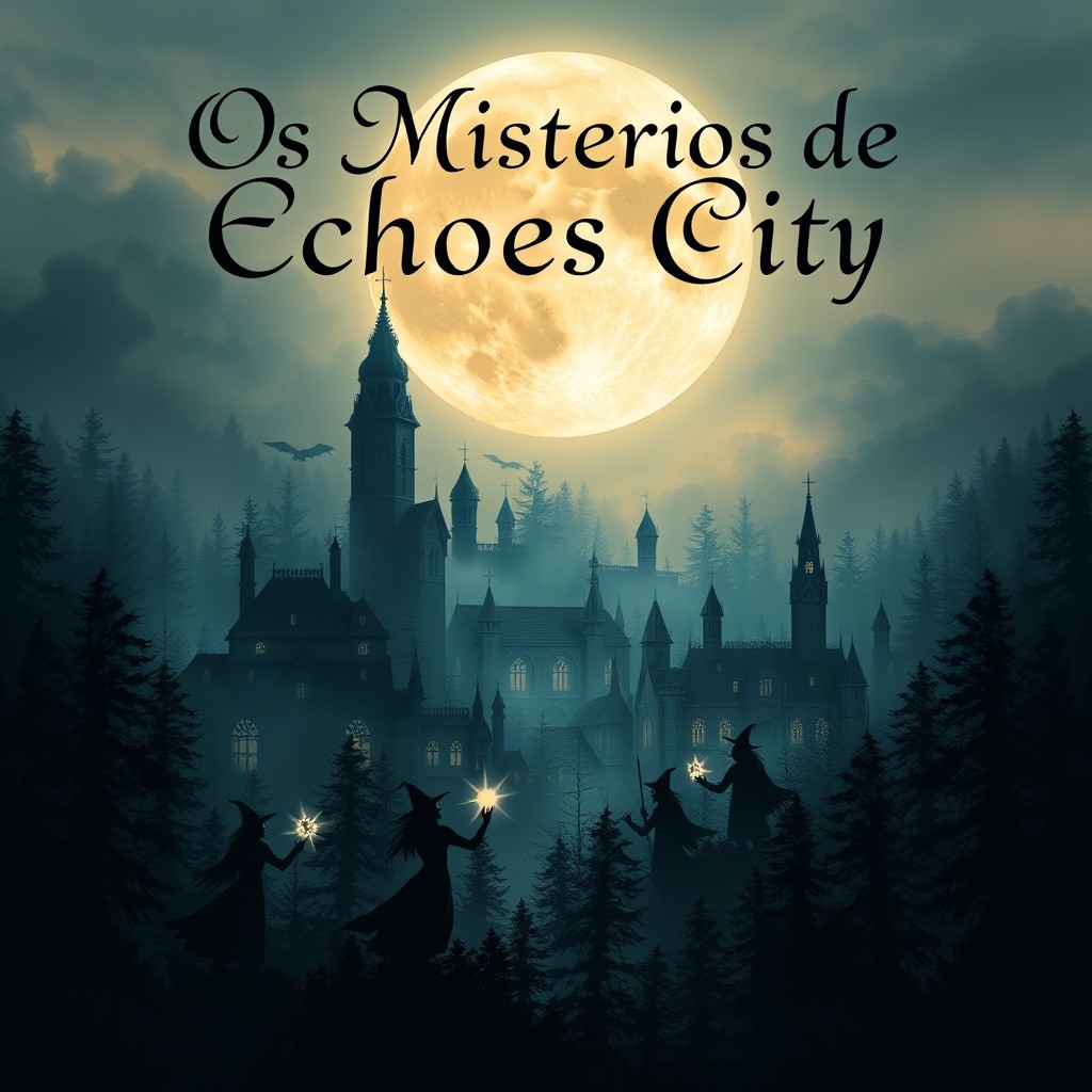 A captivating book cover for a supernatural fanfiction titled 'Os Mistérios de Echoes City'