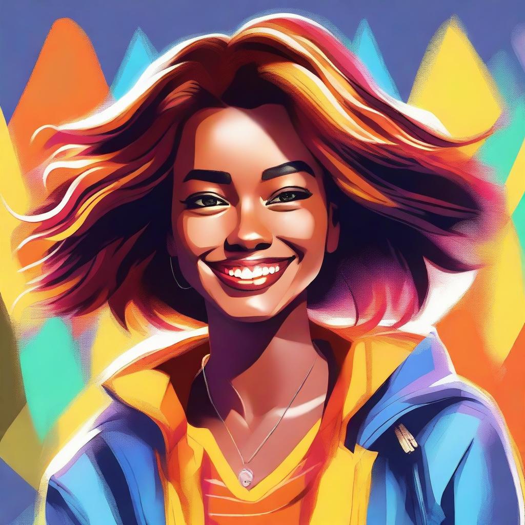 A digital art image of a confident young woman radiating warmth and positivity