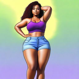 A high-quality digital art image showcasing a girl with big thighs and a large butt