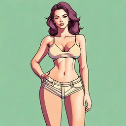 This is a high-quality digital art image of a slim Caucasian young woman with a pronounced lower body