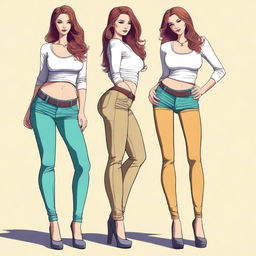 This is a high-quality digital art image of a slim Caucasian young woman with a pronounced lower body