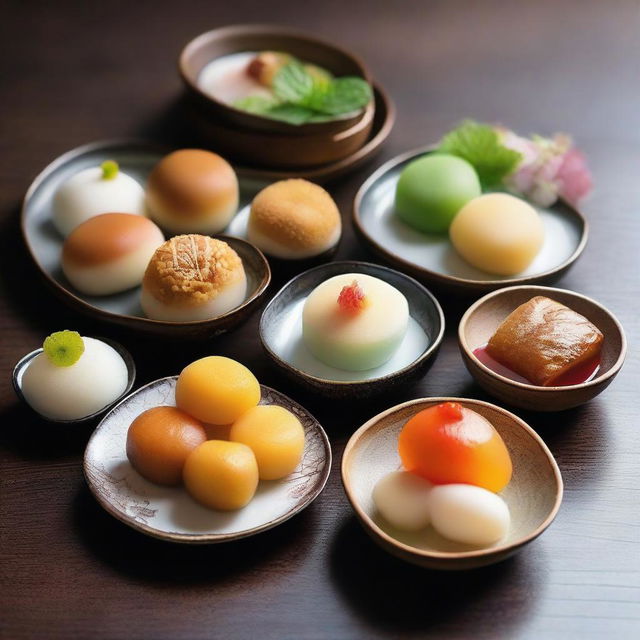 Variety of Indonesian mochi dishes served in an appealing array