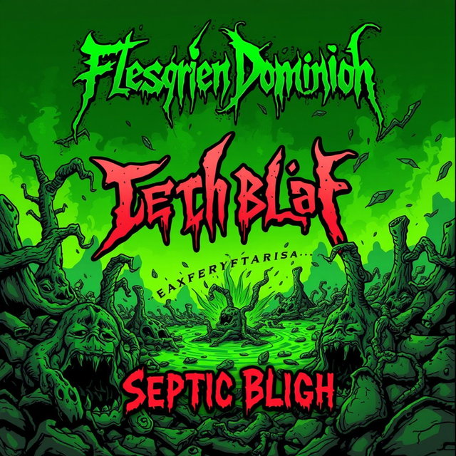 A graphic cartoon-style album cover for the band Fleshgrind Dominion, titled 'Septic Blight'