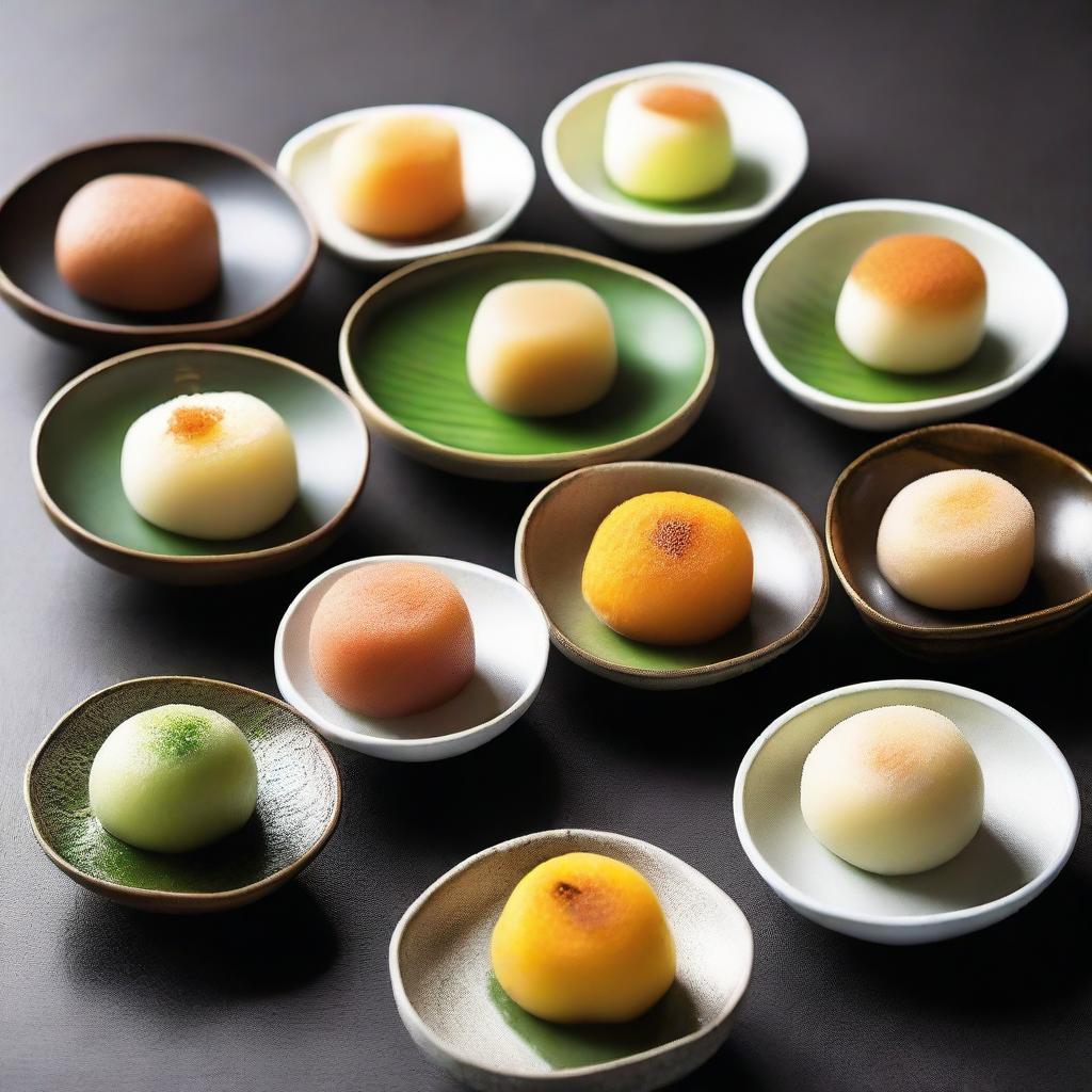 Variety of Indonesian mochi dishes served in an appealing array