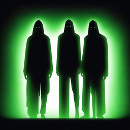 A high-quality digital art image showcasing three shadowy figures