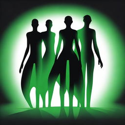 A high-quality digital art image showcasing three shadowy figures