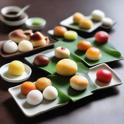 Variety of Indonesian mochi dishes served in an appealing array