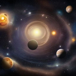 An exquisite digital art representation of the universe and solar systems