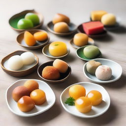 Variety of Indonesian mochi dishes served in an appealing array