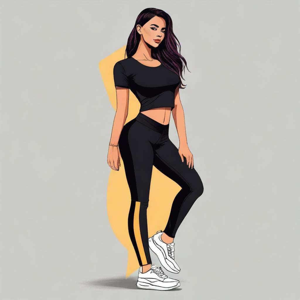 This is a high-quality digital art image featuring a girl dressed in tight black leggings