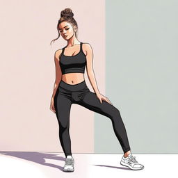 This is a high-quality digital art image featuring a girl dressed in tight black leggings