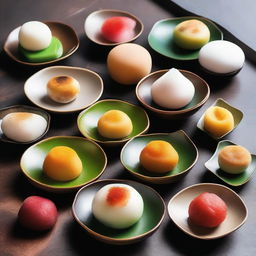 Variety of Indonesian mochi dishes served in an appealing array