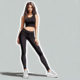 This is a high-quality digital art image featuring a girl dressed in tight black leggings