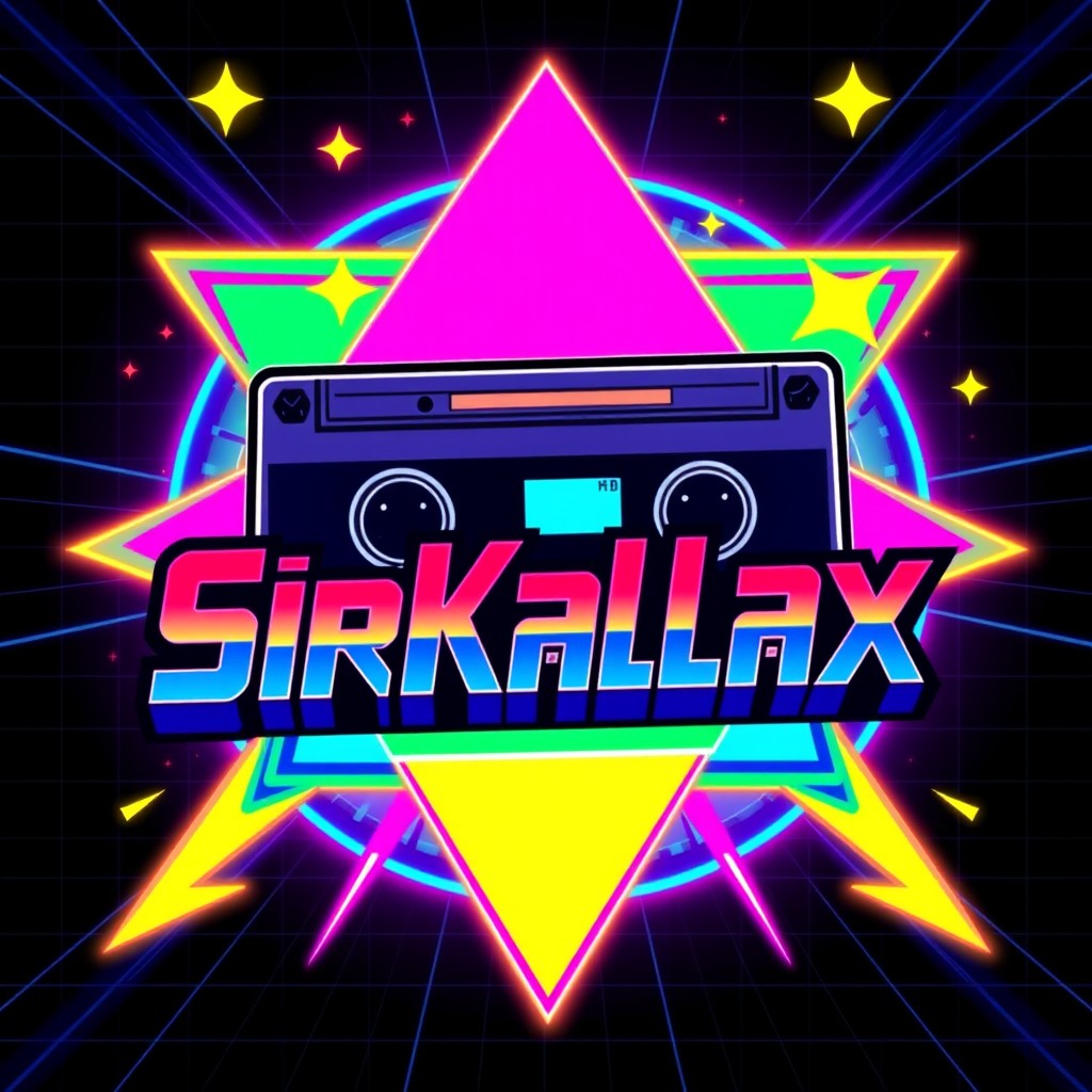 A vibrant and retro 80's inspired logo for the gamertag 'SirKallax'