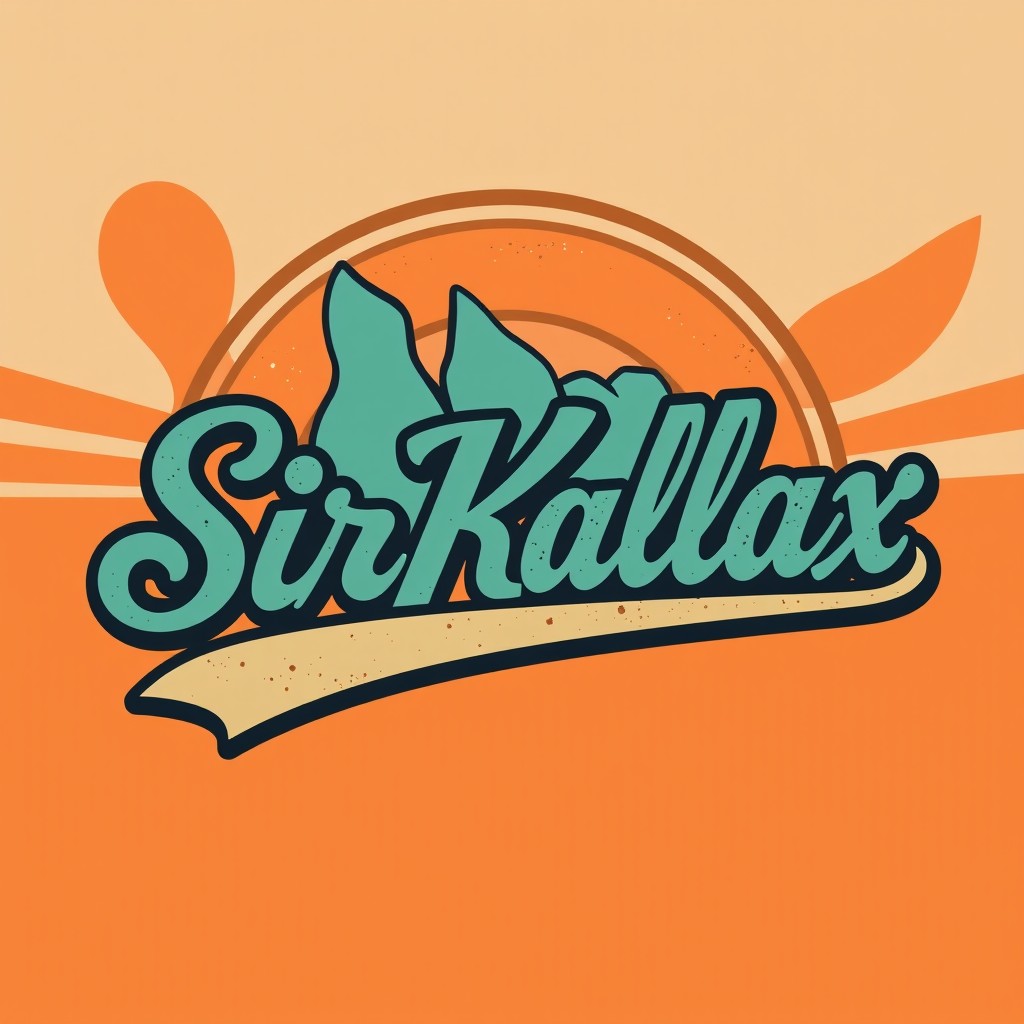 A retro logo for the gamertag 'SirKallax', featuring a vintage-inspired design that combines elements from the 70s and 80s
