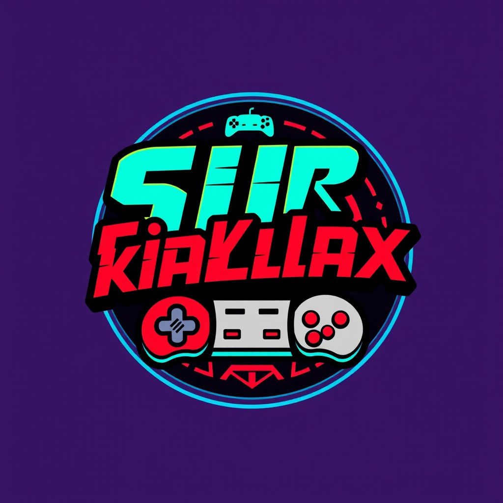 A retro logo design for the gamertag 'SirKallax', showcasing bold, eye-catching typography reminiscent of classic arcade games
