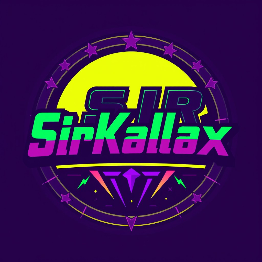 A retro logo for 'SirKallax', featuring a bold and vintage-inspired font that captures a classic gaming aesthetic