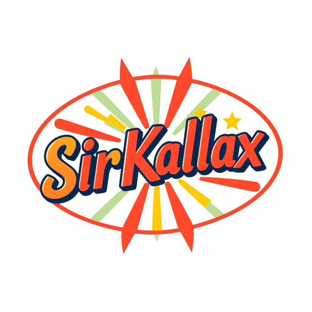 A retro logo for 'SirKallax', characterized by bold, playful lettering that embodies a fun, vintage aesthetic