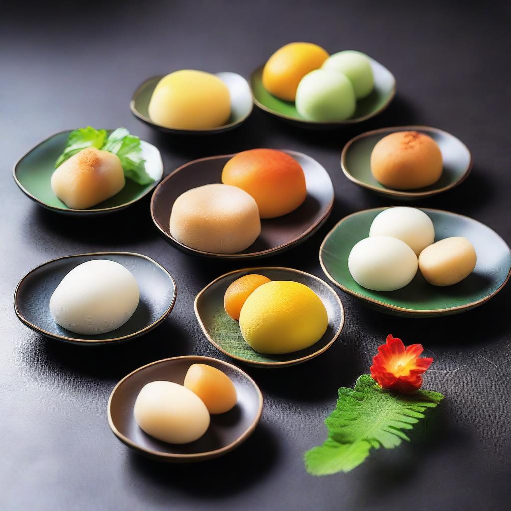 Variety of Indonesian mochi dishes served in an appealing array