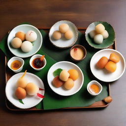 Variety of Indonesian mochi dishes served in an appealing array