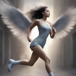 This is a high-quality digital art piece that depicts a Nike girl running with great power