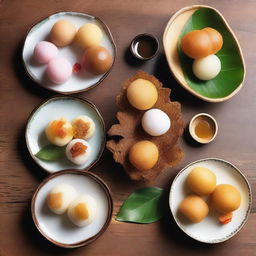 Variety of Indonesian mochi dishes served in an appealing array