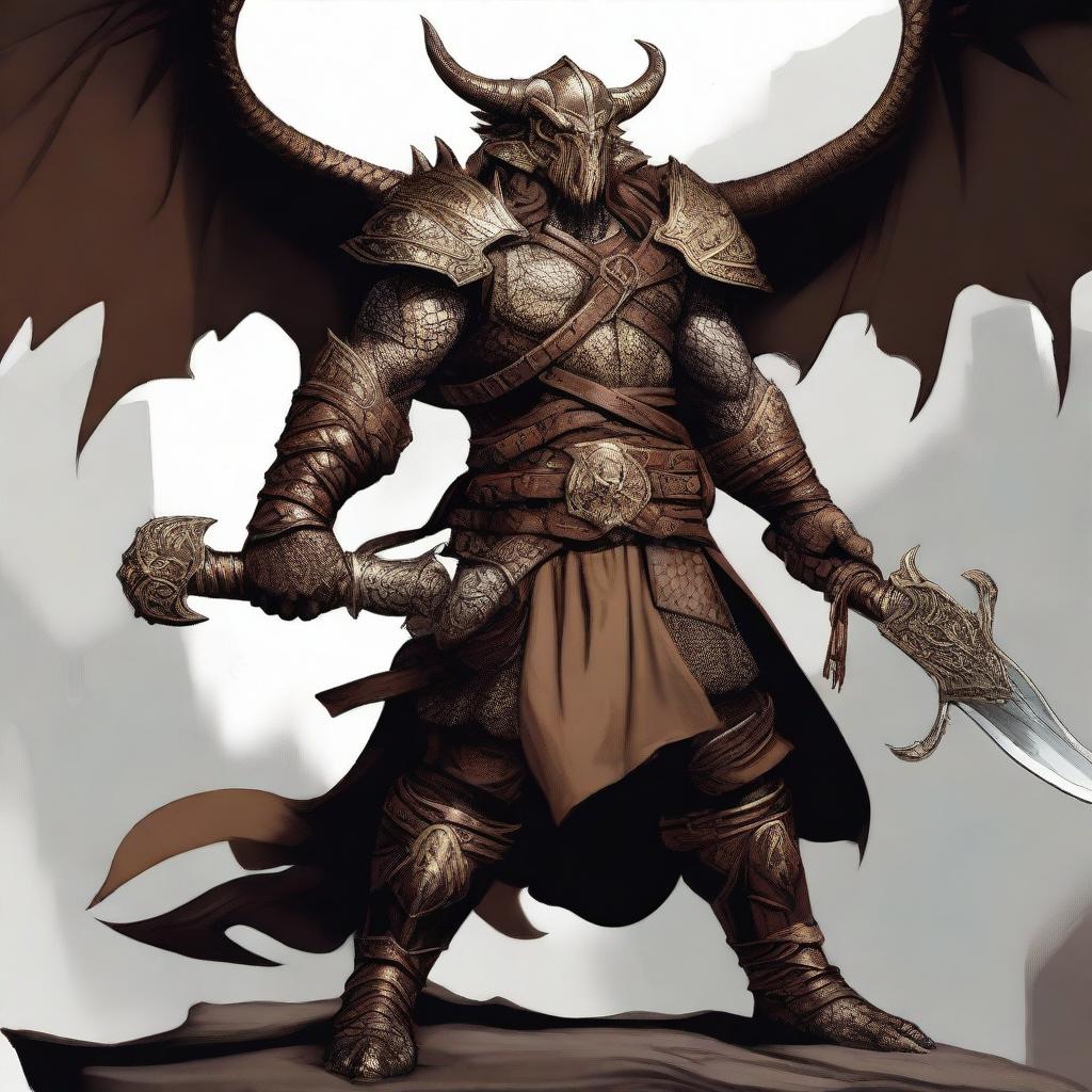 A high-quality digital art piece showcasing a bronze-colored Dragonborn Viking from the Dungeons and Dragons universe