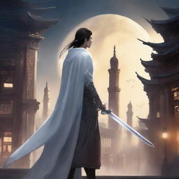 This is a high-quality digital art image for the cover of an urban fantasy novel named 'Super Vision: Dark Chains and White Sword' by the author 'Yu Teng Bo Yuan'