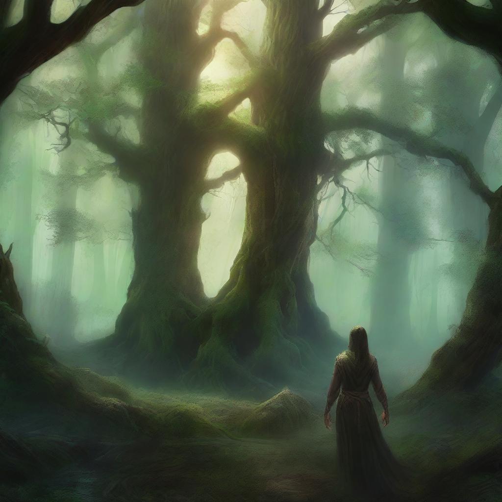 This digital art captures the ethereal beauty of Elysium's Edge, a forest teeming with magic and ancient lore