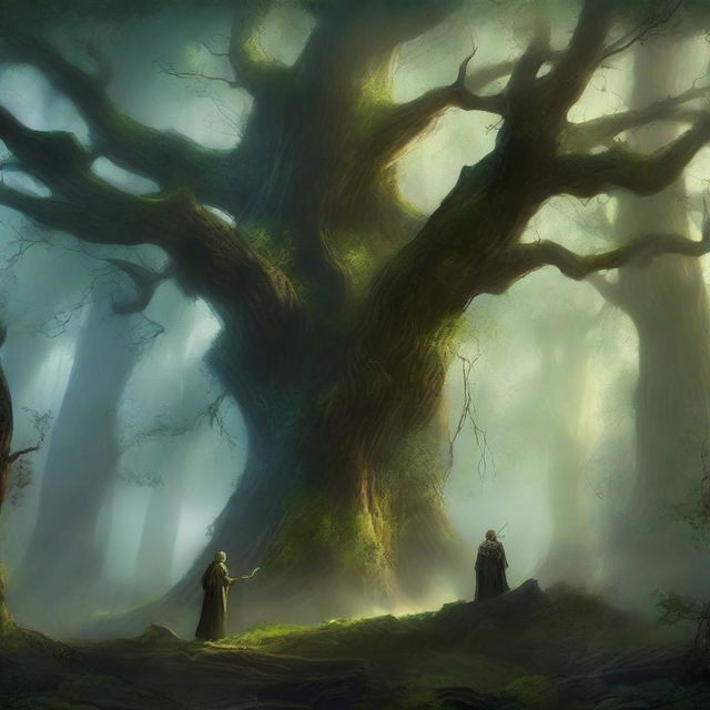 This digital art captures the ethereal beauty of Elysium's Edge, a forest teeming with magic and ancient lore