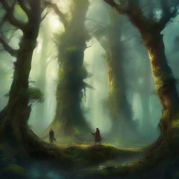 This digital art captures the ethereal beauty of Elysium's Edge, a forest teeming with magic and ancient lore