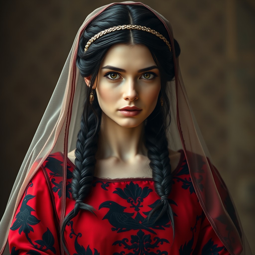 A beautiful woman on her wedding day, portrayed in the 13th century style