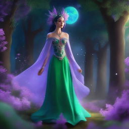 This is a realistic digital rendering of a scene featuring Elara, an ethereal character known for her celestial aesthetic