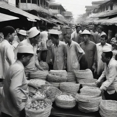 Chinese merchants in 1960s Indonesia, captured in a bustling market scene