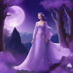 This digital artwork captures a scene of Elara, a character known for her celestial and ethereal aesthetic