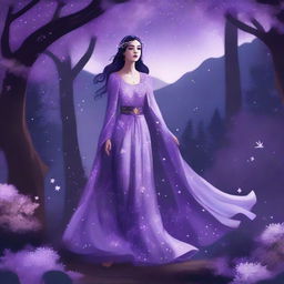 This digital artwork captures a scene of Elara, a character known for her celestial and ethereal aesthetic