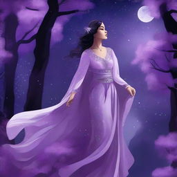 This digital artwork captures a scene of Elara, a character known for her celestial and ethereal aesthetic