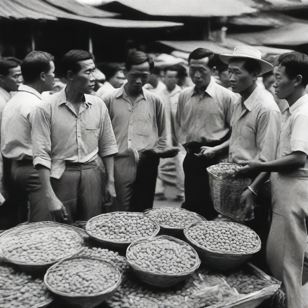 Chinese merchants in 1960s Indonesia, captured in a bustling market scene