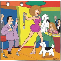 A humorous, cartoon-style image depicting a unique scene in a club in Lugano