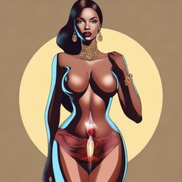 This is a high-quality digital art image, showcasing a tall woman with an hourglass figure