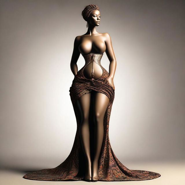 This is a high-quality digital art image, showcasing a tall woman with an hourglass figure